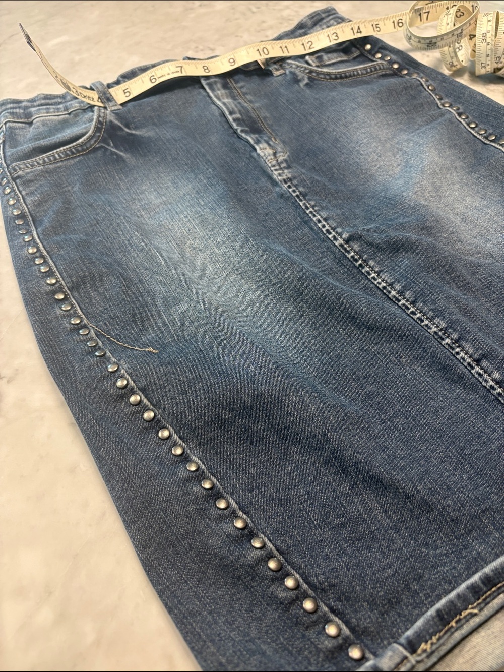 Harley-Davidson Stud-Trim Denim Midi Skirt - Blue